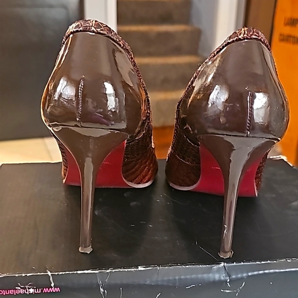 Michael Antonio Designer Shoes, Sz 8.5, Brown Patent Leather, Pointy Toe, 4" Hee - Picture 11 of 12